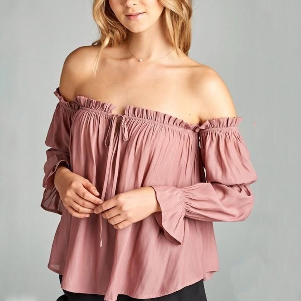 New Pink Off Shoulder Billow Sleeve Romantic Valentines Day Babydoll Top